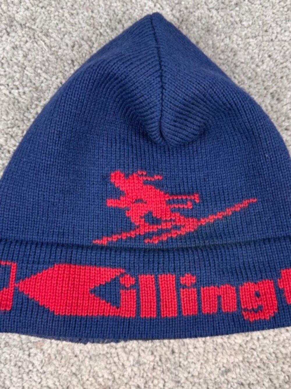 Vintage B&W Williams Killington Vermont Wool Knit Beanie Ski Hat Cap Blue Red